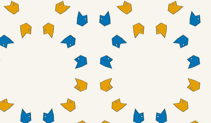 Static perfect 2-colouring for group g271: asymmetric motifs carry phase colours for Conway type *632/*333.