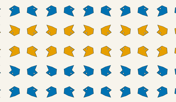 Static perfect 2-colouring for group g64: asymmetric motifs carry phase colours for Conway type *2222/*2222.