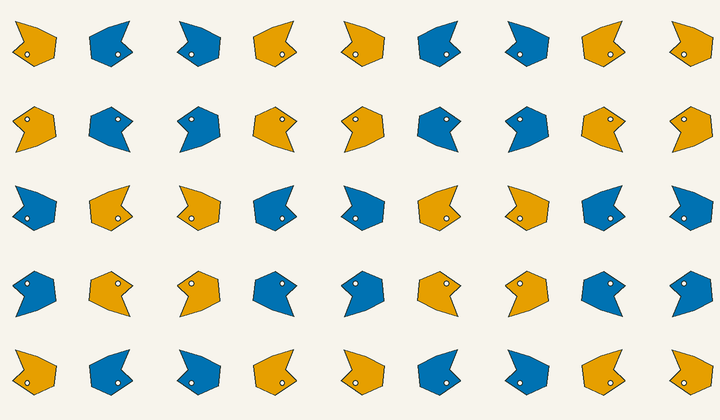 Static perfect 2-colouring for group g74: asymmetric motifs carry phase colours for Conway type *2222/2*22.