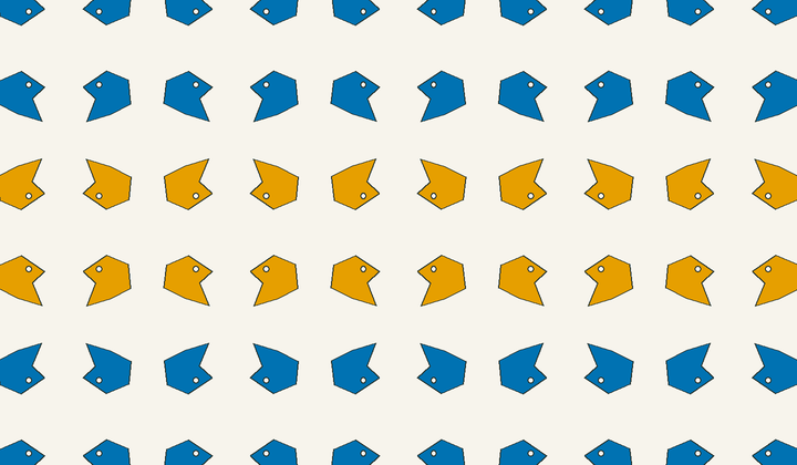 Static perfect 2-colouring for group g64: asymmetric motifs carry phase colours for Conway type *2222/*2222.