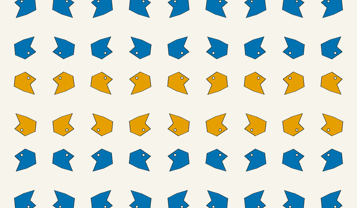 Static perfect 2-colouring for group g73: asymmetric motifs carry phase colours for Conway type 2*22/22*.
