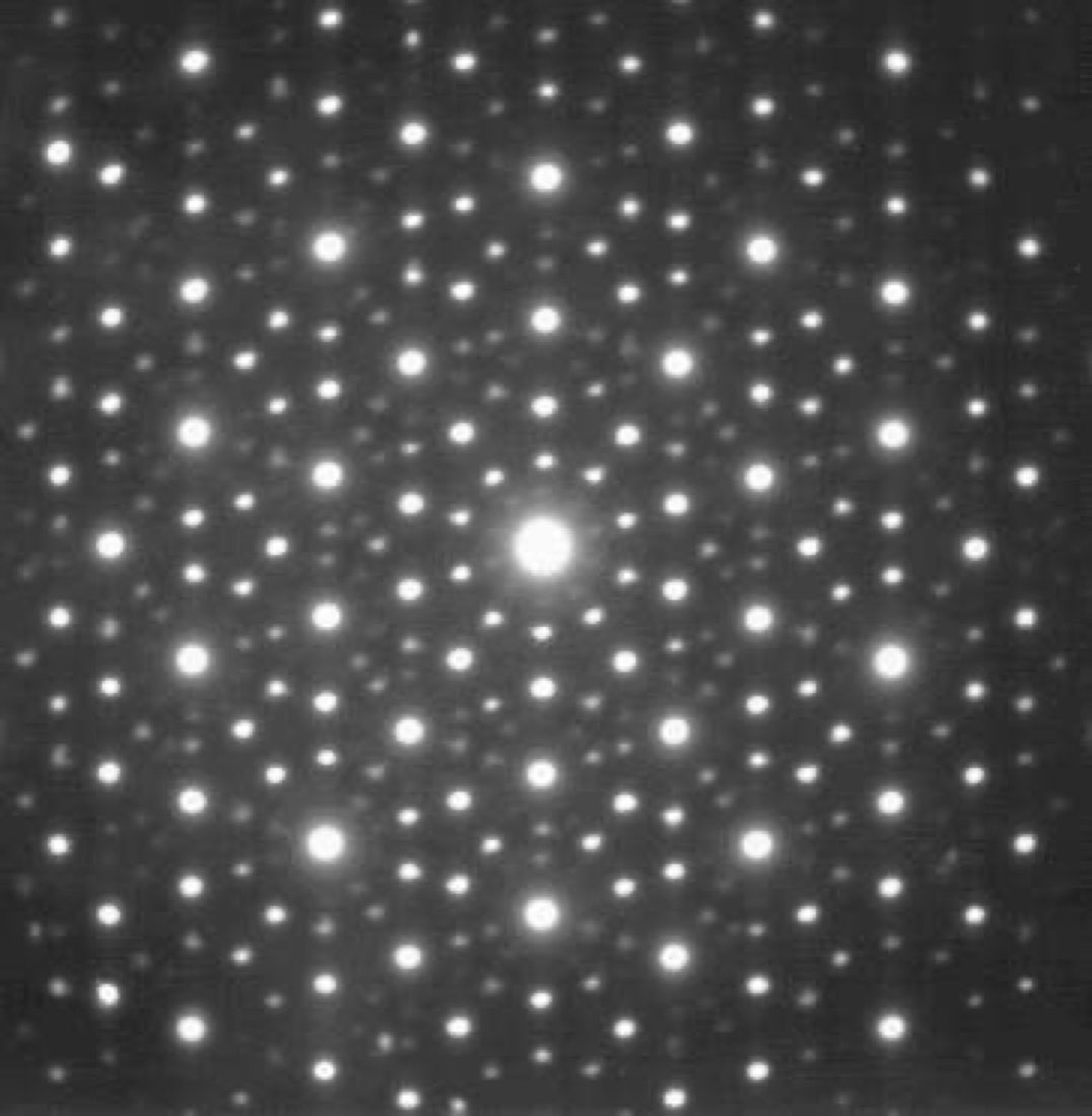 Electron diffraction pattern of a quasicrystal showing ten-fold symmetry