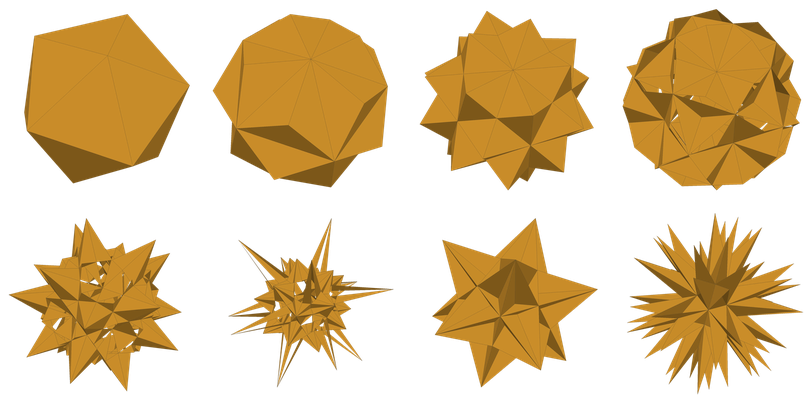 The eight mainline stellations of the icosahedron, A to H